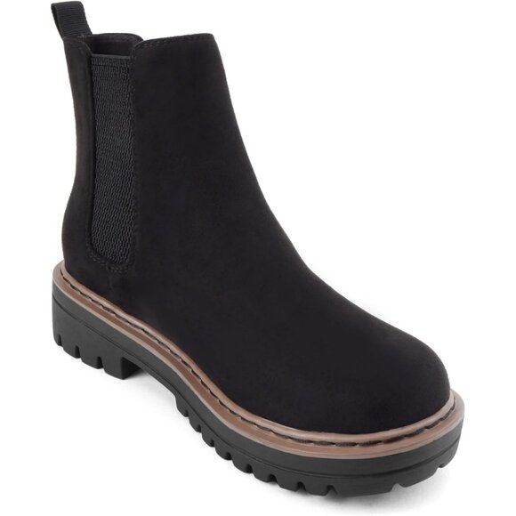 Women Tan Welt Lug Sole Low Chunky Heel Chelsea Double Elastic Ankle Booties - Picture 4 of 5